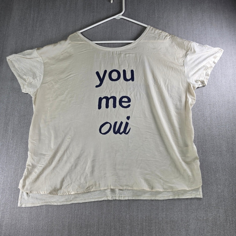 DEPT222 Graphic Tee Women 2X Cream You Me‎ Oui Mixed Media Short Sleeve Top